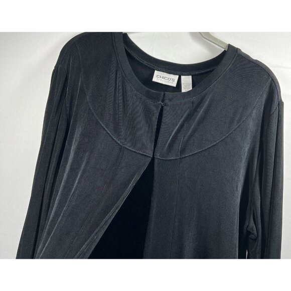 Chicos Travelers Jacket Size XL Solid Black Hook & Eye Front Long Sleeve - Picture 4 of 8